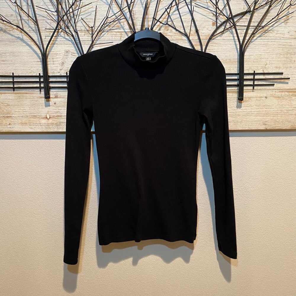Banana Republic Women's Black Mockneck Long Sleeve Stretch Top - Size XS